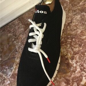 Kiton Black Sneakers with White and Red Accents